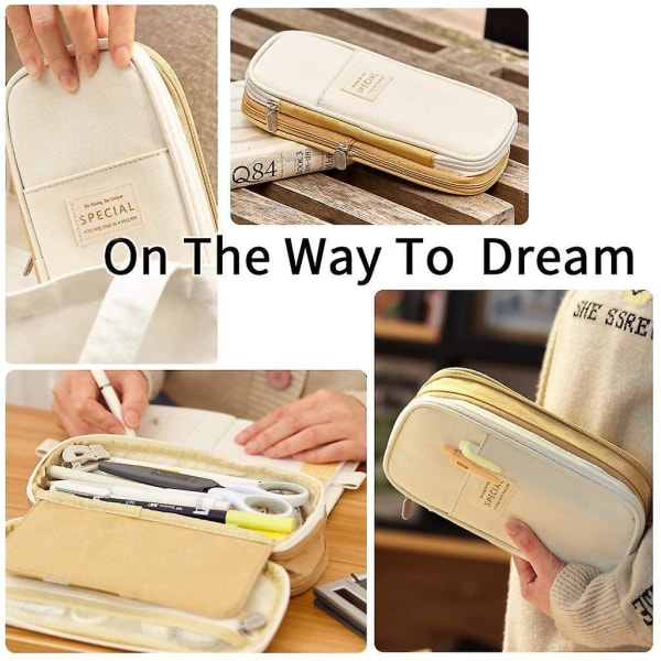 Wekity Big Capacity Pencil Pen Case Office College School Large Storage High Capacity Bag Pouch Holder Box Organizer Khaki