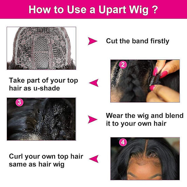 Hair U Part Human Hair Wig Body Wave For Black Women Brazilian Virgin Hair Glueless Without Sewing Easy To Install Wigs 150% Density (12 Inch)