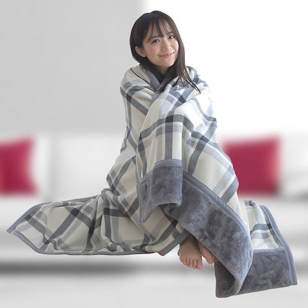 Bærbar Plaid Fleece Tæppe Dobbeltlags Tæpper Med Knap Tyk Multifunktionelt Varmt Vinterkastetæppe Til Sofa Seng E