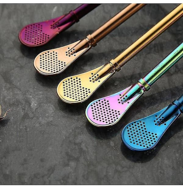 2/4pcs Tea Filter Spoon Straw Yerba Mate Straws Stainless Steel Drinking Straw Bombilla Reusable Tea Tools Black 2 PCS