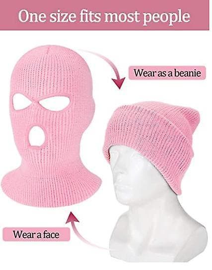 3-hulls strikket helmaske ski halsvarmer, vinterbalaklava pink