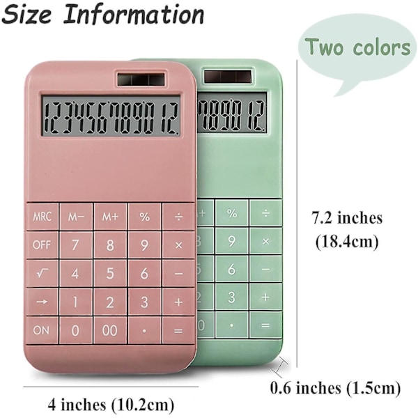 Elektroniske lommeregnere, 12-cifret LCD stort display dobbelt strøm standardfunktion solcellelommeregner, store følsomme taster, simpelt elegant design, (pink)
