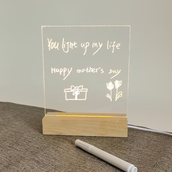 LED Akryl DIY Melding Nattlys Skrivebords Lysende Memo Notattavle warm light