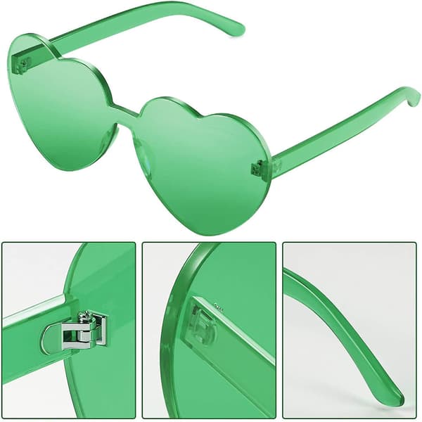 Hjerteformede solbriller, festsolbriller, slikfarvede solbriller Green