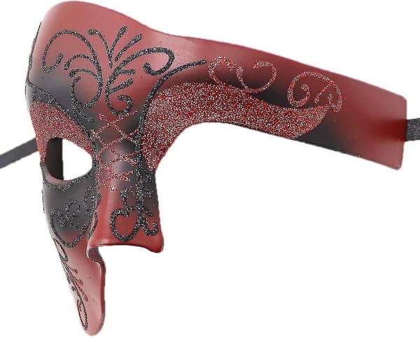 1pc Masquerade Mask Retro Phantom Of The Opera One Eye Half Face Costume, Half Face Phantom Mask (red Pattern)