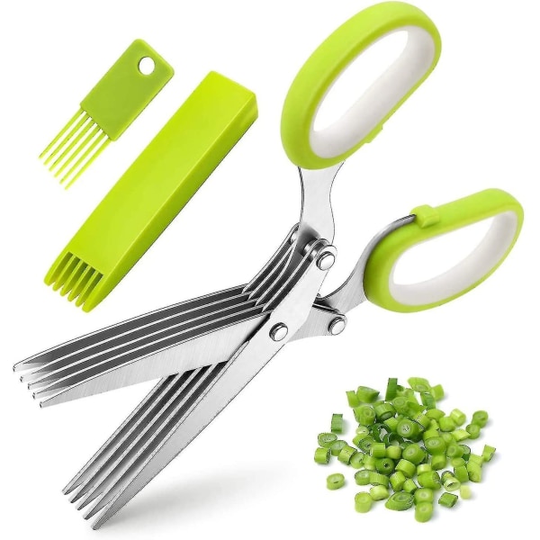 Kitchen Herb Scissors Stainless Steel Three Piece Kitchen Herb Scissors 5 Blade Multi-purpose Herb Scissors Cover With Cleaning Comb And Scribing Knif