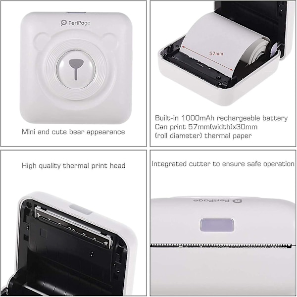 Mini Printer, Trådløs Termisk Etiketprinter, Klistermærke Kvittering, Egnet Til Android Ios Smart Phone Windows, Med 6+1 Ruller Udskrivningspapir
