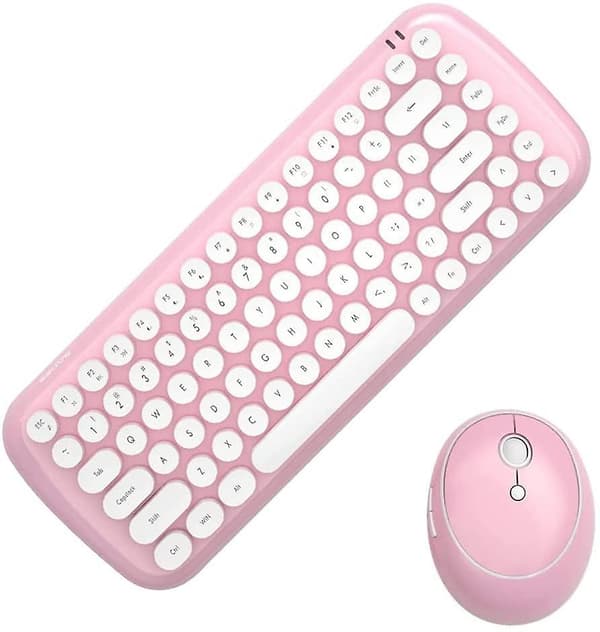 Mini Wireless Keyboard 2.4g Usb Keyboard And Mouse Set, Round Keycap, Multi-color Cute Girly Keyboard... (white Pink)