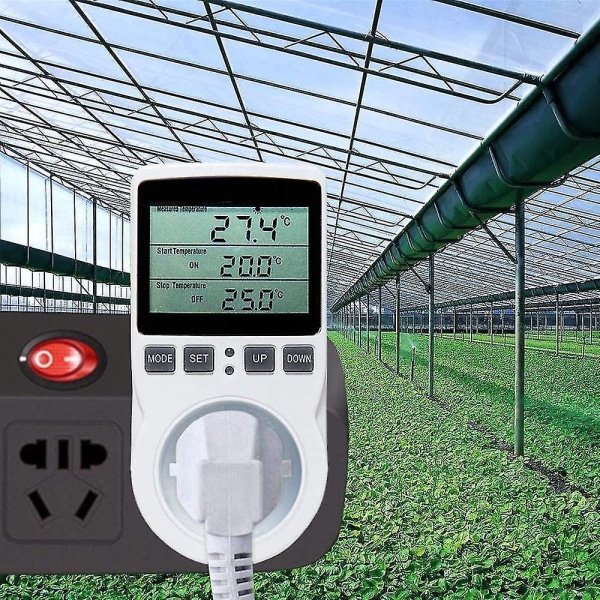 Digital / Varme- og kjøletermostat Socket LCD Temperaturkontroller, 230V for Drivhus Gård Temperaturkontroller/Terrarium Termostat (socket)