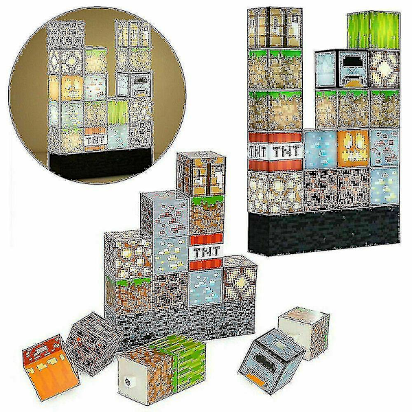 16 stk. Minecraft Byggekloss Lampe Skrivebordslampe Spleiselampe Sammenføyningslampe DIY Perfekt Kvalitet