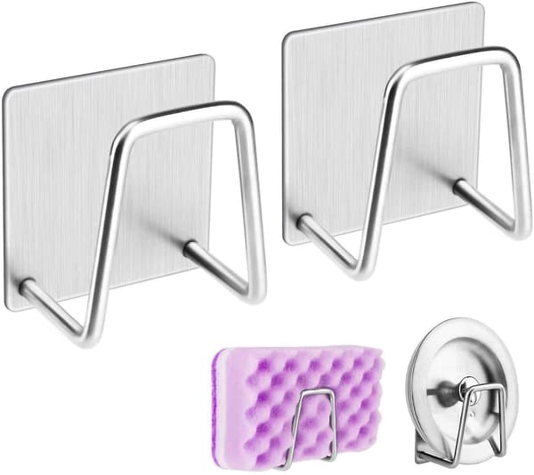 2 Pack Sponge Holders Self-adhesive Kitchen Sink Holder Clothes Hooks
