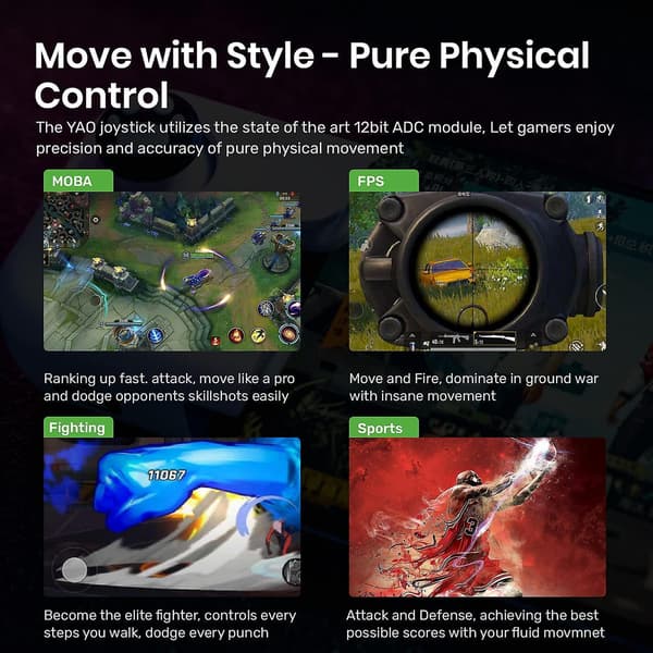 Yao L1 Pro Mobil Spil Controller Joystick Til Iphone (ios 13.4 Eller Senere, Til Ios Mobilspil) Black