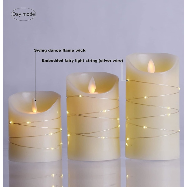 Led Flameless Candle With Embedded Light Chain, 3-part Led Candle With Remote Control