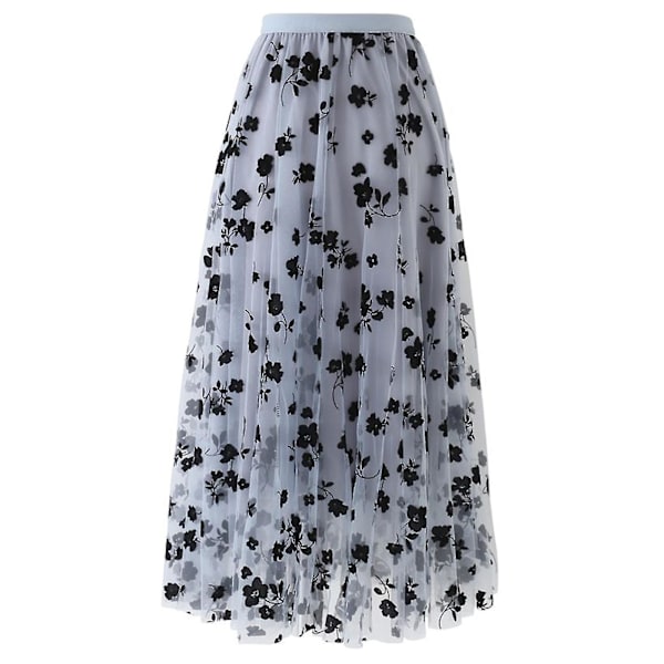 Women Spring Summer Elastic High Waist Long Mesh Skirt Womens Pleated Gray M