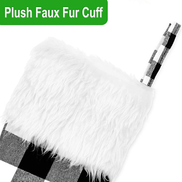 4-pakning 42 cm Buffalo Plaid julestrømper med plysj fuskepelskant, klassiske store julestrømper dekorasjoner for familie juleferie Par