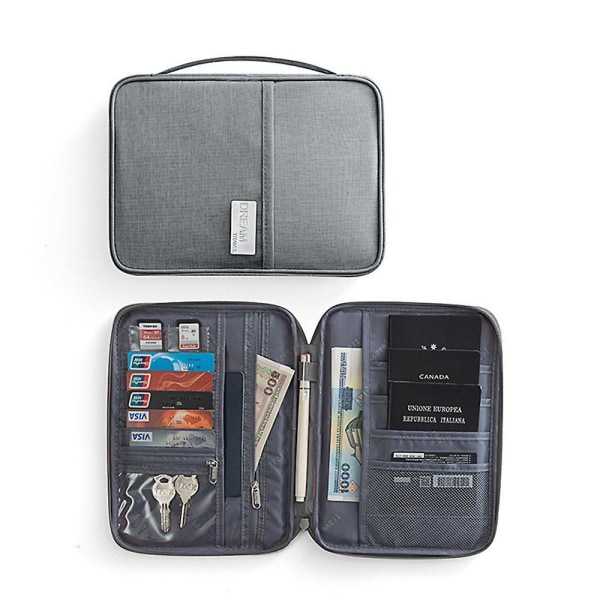 Family Travel Wallet Passport Holder Document Card Pouch Organiser Grey 21.5cm x 12.5cm