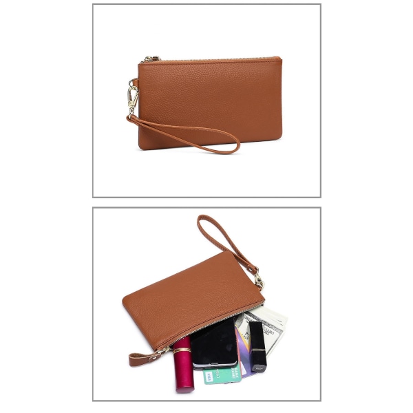 Women's Wallet Rfid Blocking Leather Zip Wallet Clutch Wrist Strap Travel Long Wallet, Rfid Wallet (caramel Colour)
