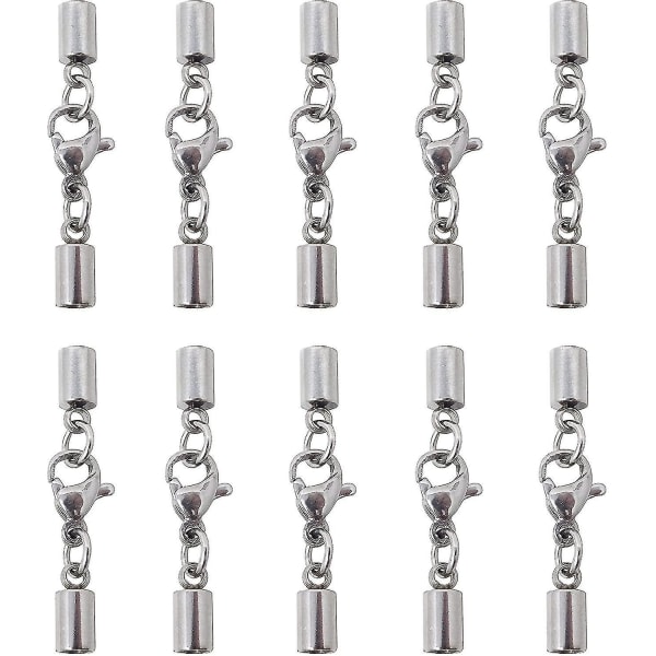 10pcs 3mm Stainless Steel Leather Cord End Caps With Lobster Clasp Connector For Jewelry Making