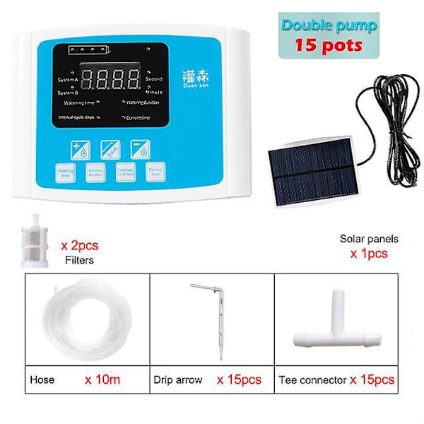 Intelligent Drypvanding Vandpumpe Timer System Have Automatisk Vandingsenhed Solenergi Opladning Potteplante double pump 10m blue