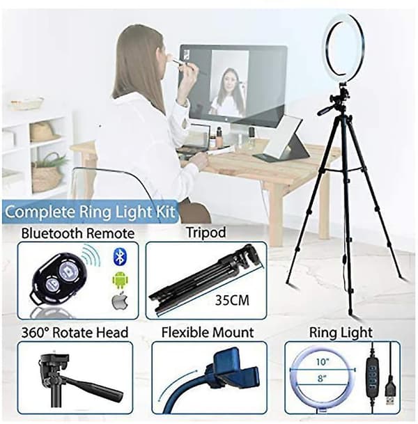26cm Photo Ringlight Led Selfie Ring Light Phone Remote Control Lamp Photography Lighting Silver
