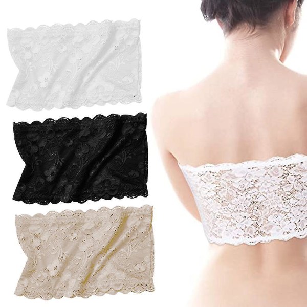 3 Pieces Women's Floral Lace Tube Top Bra Bandeau Strapless Bras Seamless Stretchy Chest Wrap