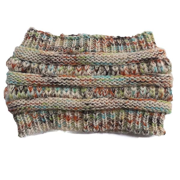 women Messy Bun Ponytail Knitted Beanie Hat Warm Cap Headband