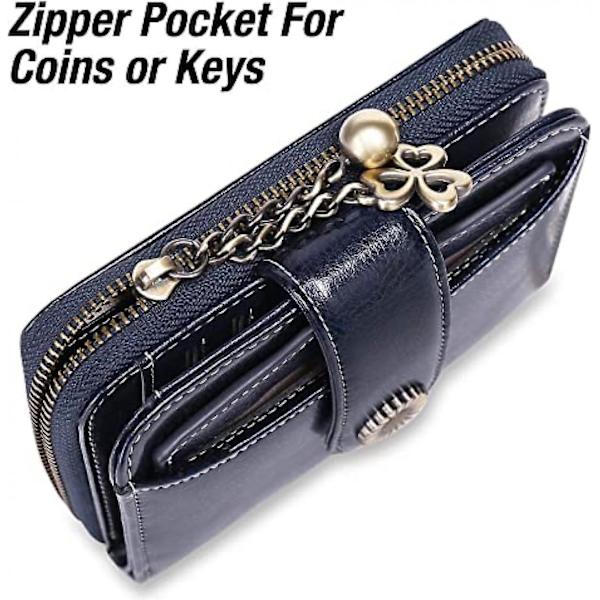 Women's Leather Wallet Small Rfid Blocking Bi-fold Zip Pocket Card Holder With 2 Id Window