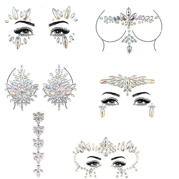 6 kpl Valovoimaisia Kasvojalokiviä Tatuointitarroja Halloweeniin, cosplay-juhliin set4