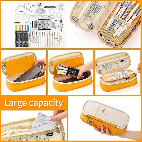 Big Capacity Pencil Pen Case Office College School Large Storage High Bag Pouch Holder Box Organizer Yellow Orange Yellow