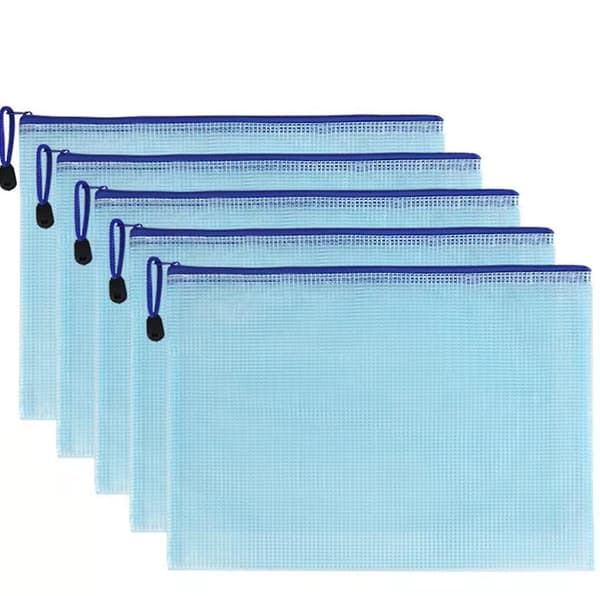 5-piece Zippered Document Pouch - School Office Document Storage Folder (blue, B4)