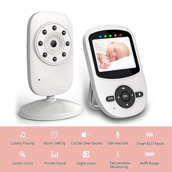 Babyalarm med kamera trådløs video digitalt kamera med infrarød nattesyn 2-vejs tale
