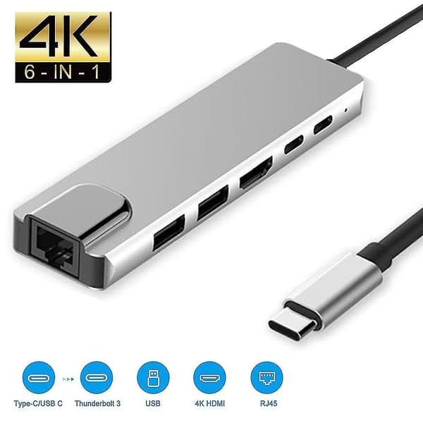 6-in-1 Type C HDMI -sovitin 87 W USB-C PD -virransyötöllä