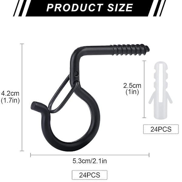 24 Pcs Screw In Hooks Outdoor String Lights Safety Screw Hook Black B