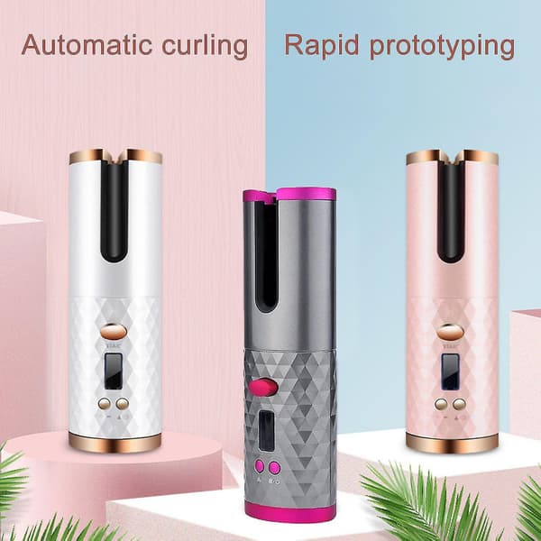Curling Iron Lcd Display Usb Rechargeable Portable Cordless Automatic Hair Curler Styling Tools For Salon White