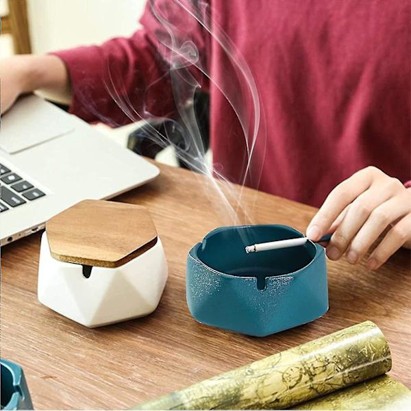 Ceramic Ashtray For Weed ,with Lid, Windproof Design And Hexagon Shaped