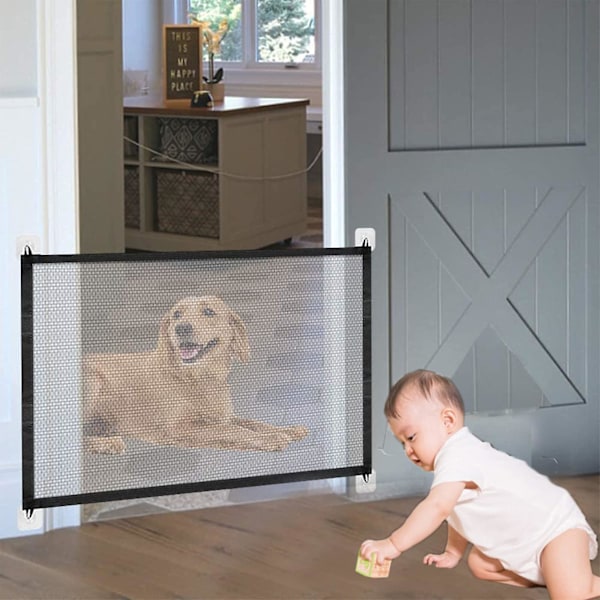 Magic Gate For Dogs Retractable Stair Gate Baby Gate Pet Safety Gate Pet Isolation Net Large Wide Retractable Pet Gate For Separating Baby And Pets Ea Black110cm