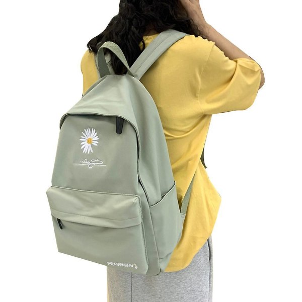 Backpack High Capacity Solid Color Girl School Bags For Teenage School Bag Nylon Daisy Printing Bag green