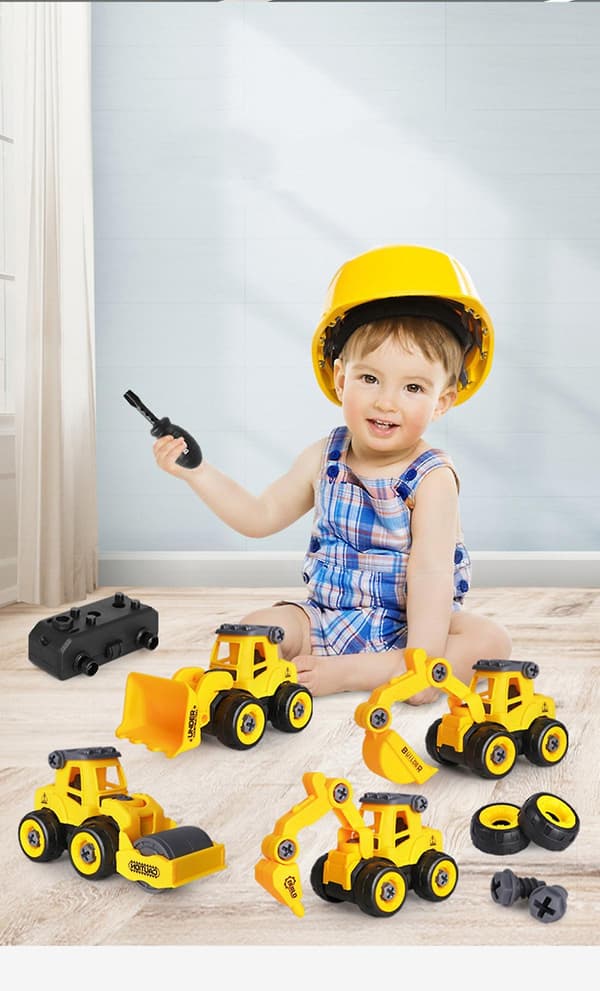 Diy Assembled Toy Car Box Engineering Vehicle Pile Driver Road Roller Bulldozer Excavator Simulation Car