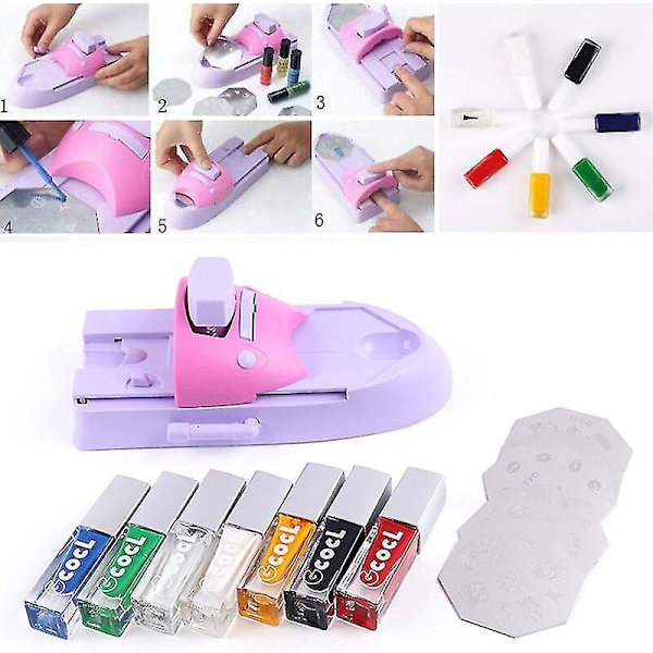 Neglekunst DIY Printer Sæt Mønster Print Manicure Maskine Negle Tegning Polish Kit Med 6 Mønsterplader