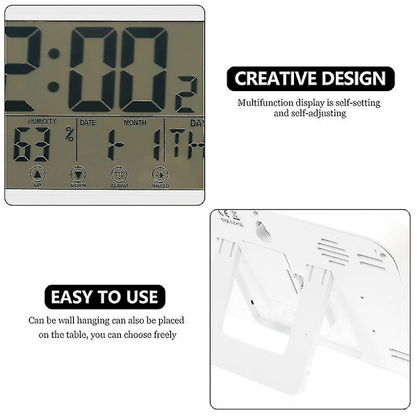 1pc Temperature And Humidity Clock Calendar Clock Lcd Digital Alarm Clock