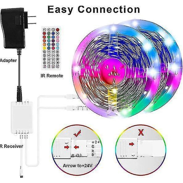 LED Strip Lys 20m Ultralange LED Lys Stripe Musikk Synkronisering, App Kontroll Med Fjernkontroll, LED RGB LED Lys For Soverom, DIY Fargevalg LED Tape Lys RGB 24V US