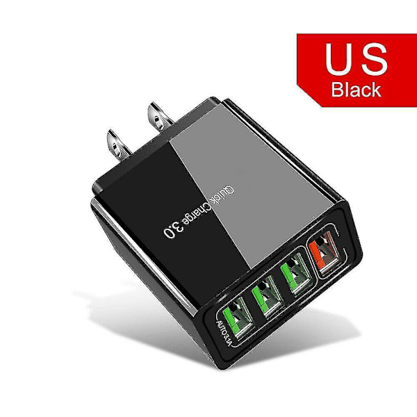 Bærbar Quick Charge 3.0 4-usb-porter 3.1a Reise Smart Adapter Telefonlader Black US Plug