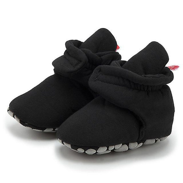 Baby Unisex Baby Sutsko, Økologisk Bomuld Justerbare Spædbarnssko Black 12cm