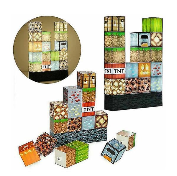 16 stk. Minecraft Byggeklods Lampe Skrivebordslampe Sammenføjningslampe DIY
