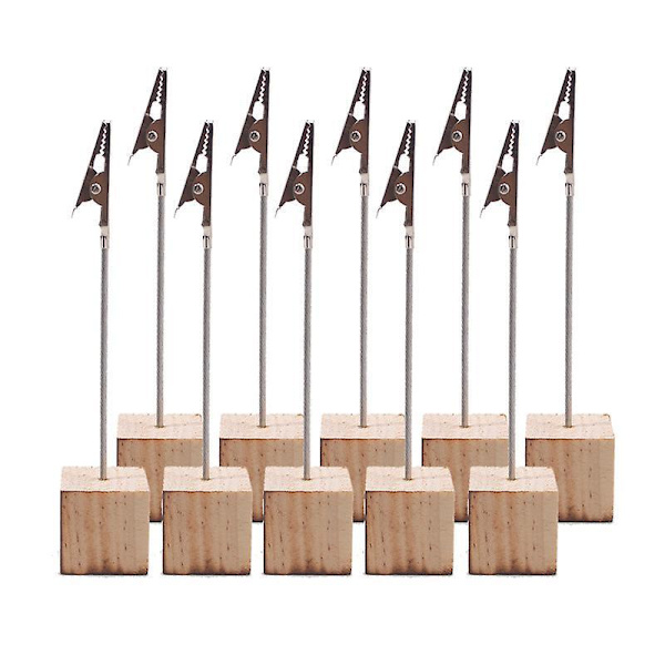 10 stk. Bordkort Holder Billede Note Klips Holdere Rund Base Træ Klips