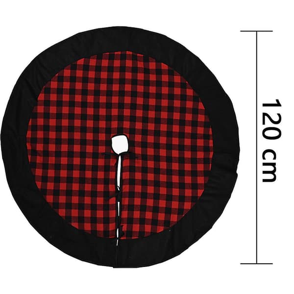 1 Pcs Plaid Christmas Tree Skirt - Black And Red Checked Red-black
