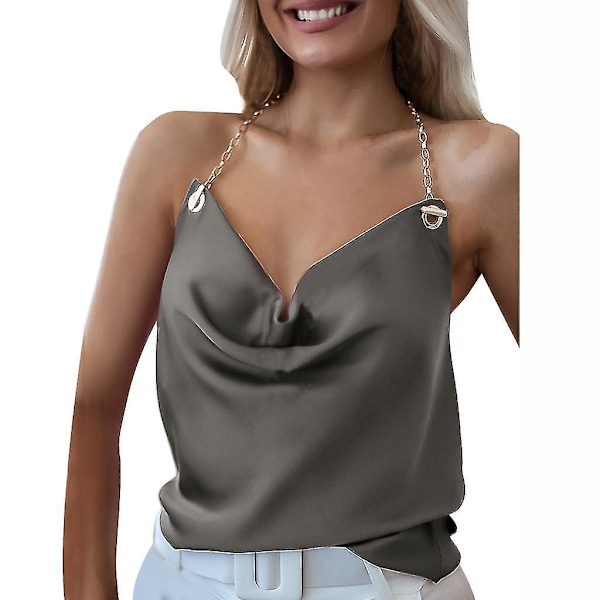 Ermeløs V-hals Sommer Topp Bluse Tanktopper for Kvinner Gray S
