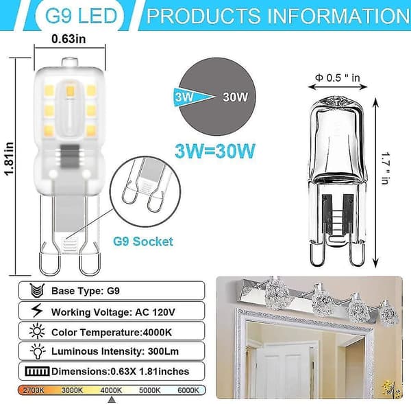 G9 Led Light Bulb, G9 Led 220v Natural White 4000k 3w Halogen Equivalent 30w Halogen Light 8-pack [energy Class E]