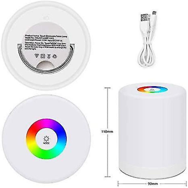 Led Night Light, Touch Control Chargeable Smart Bedside Table Lamp,dimmable Rgb Color Changing Modes For Kid Baby Bedroom,office And Camping, Acryloni