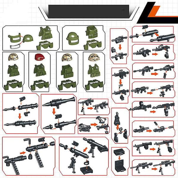 Alpha Force Building Blocks 6pcs Special Forces Military Dolls With Weapon Assembled Building Blocks